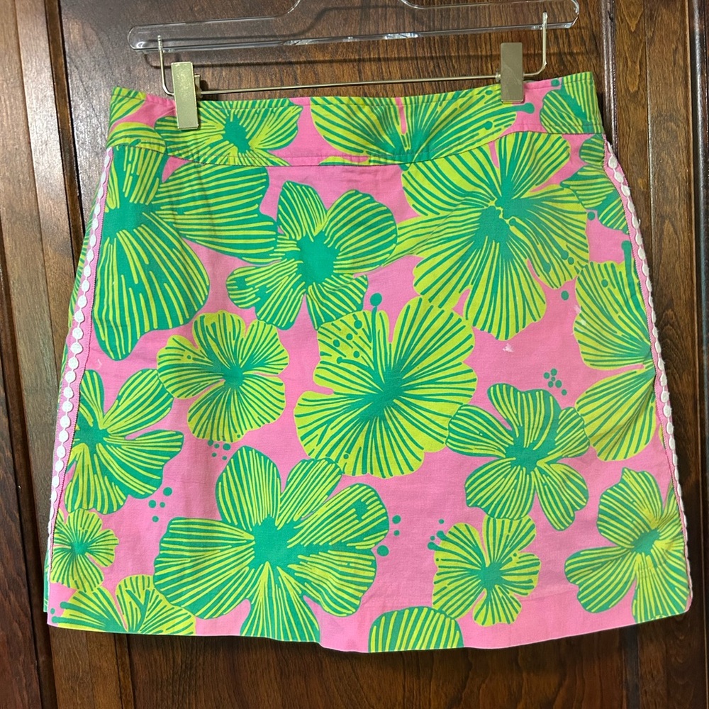 Lilly Pulitzer Pink/Green Floral Hibiscus Mini Skirt/Skort